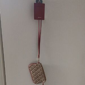DKNY Red and Brown Clutch Wristlet & card/ ID holder NWOT